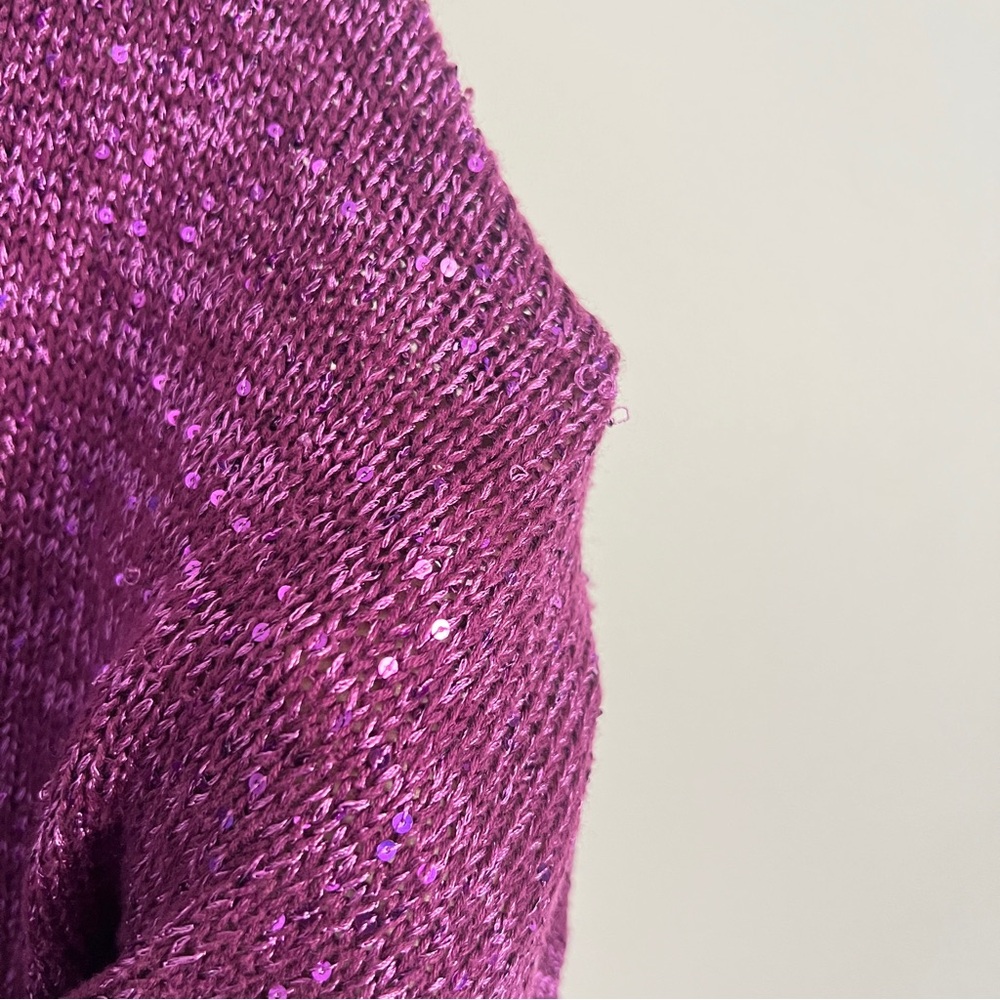 Y2K Purple Sequin Cowl Neck Top Size Small Glam Sequin Top Knit - Picture 6 of 10